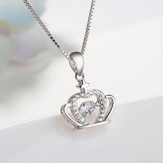 925 Sterling Silver Rhinestone Crown Pendant Necklace As Shown In Figure - One Size