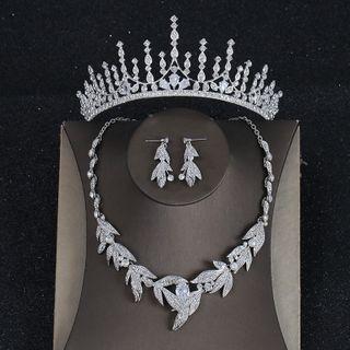 Set: Wedding Faux Crystal Tiara + Dangle Earring + Necklace
