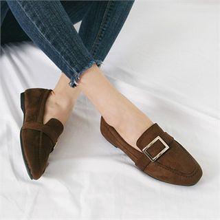 Stitched Buckled Faux-suede Loafers
