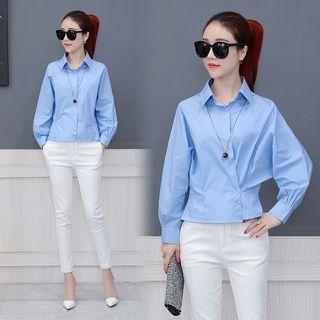 Long-sleeve Gather-waist Shirt