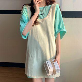 Elbow-sleeve Plain T-shirt / Tank Top