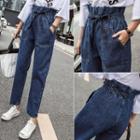 Paperbag-waist Cropped Straight Leg Jeans