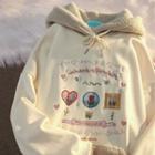 Mock Two-piece Fleece Embroidered Hooded Sweatshirt