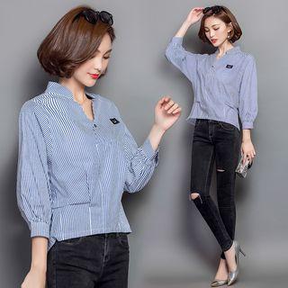 Long-sleeve Button-back Striped Blouse