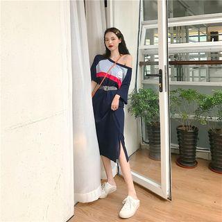 3/4-sleeve Print Midi T-shirt Dress
