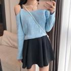 Long-sleeve Cold Shoulder T-shirt / A-line Mini Skirt
