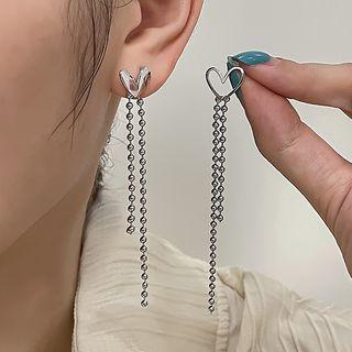 Heart Asymmetrical Alloy Fringed Earring 1 Pair - Earring - With Earring Backs - Silver - One Size