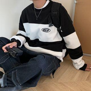 Lettering Embroidered Color Block Sweatshirt