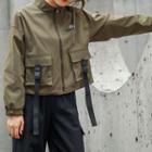 Panel Embroidered Stand-collar Cargo Jacket
