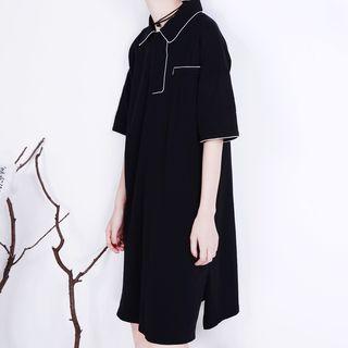 Elbow-sleeve Contrast Trim Polo Dress