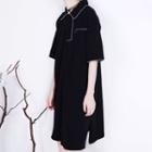 Elbow-sleeve Contrast Trim Polo Dress