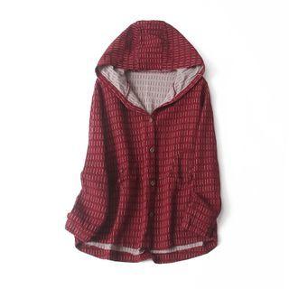 Striped Hooded Button-up Jacket