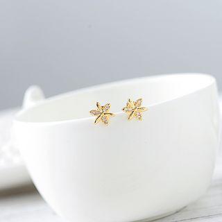 Rhinestone Alloy Flower Earring 1 Pair - S925 Silver - Gold - One Size