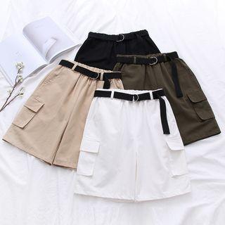 High-waist Straight-cut Cargo Shorts With Belt