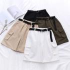 High-waist Straight-cut Cargo Shorts With Belt