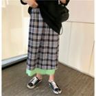 Chain Accent Loose-fit Short-sleeve T-shirt / Plaid Midi Skirt