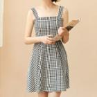 Spaghetti Strap Check Mini A-line Dress