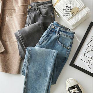 Fringed Hem Straight Leg Jeans