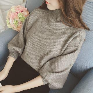 Balloon-sleeve Mock-turtleneck Sweater