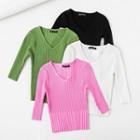 3/4-sleeve Cropped Rib Knit Top