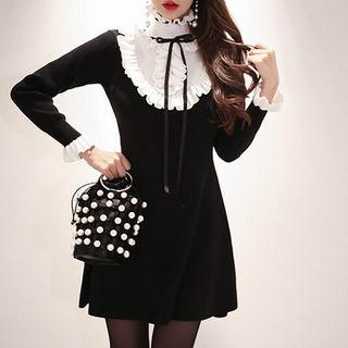 Ruffle-trim Color-block Knit Dress