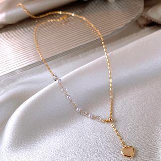 Heart Faux Pearl Faux Crystal Alloy Choker Gold - One Size