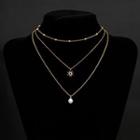 Bead Rhinestone Pendant Layered Necklace Gold - One Size