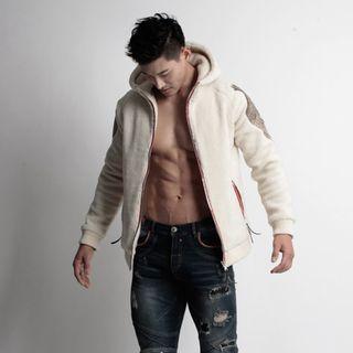 Wing Embroidery Fleece Zip Hoodie White - L