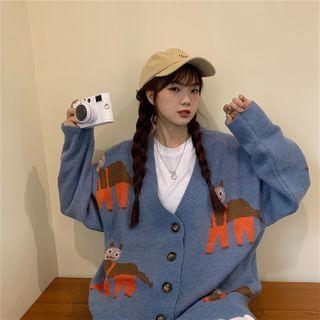 Cartoon Print Knit Cardigan