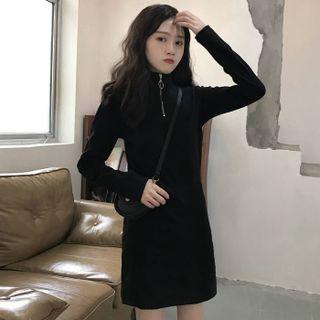 Mock-neck Half-zip Mini A-line Dress