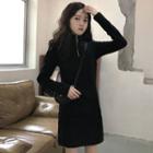 Mock-neck Half-zip Mini A-line Dress
