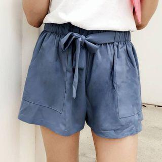 Wide-leg Short Pants With Sash