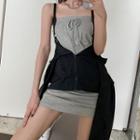 Strapless Sheath Dress / Cropped Hooded Zip Jacket