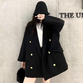 Peak-lapel Double-breasted Coat Black - One Size