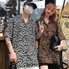 Couple Matching Elbow-sleeve Leopard Print Shirt