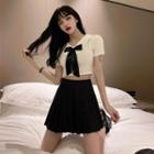 Short-sleeve Top / A-line Skirt / Ribbon / Set