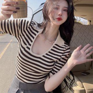 Collar Striped T-shirt