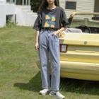 Straight-fit Jeans / Elbow-sleeve Printed T-shirt