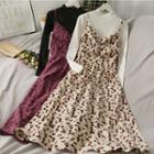 Crewneck Plain Knit Top / Floral A-line Dress