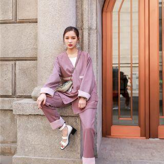 Set: Double Breasted Coat + Wide-leg Pants
