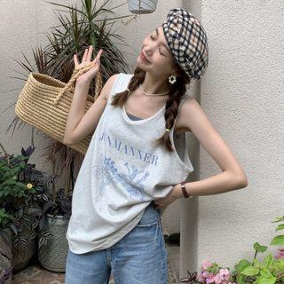 Retro Print Suspender Medium Long Sleeveless Top Gray - One Size