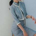 Set: Sleeveless Plaid Glitter Qipao + Jacket