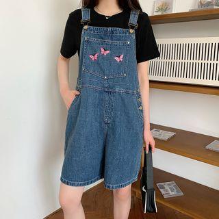 Butterfly Embroidered Denim Jumper Shorts