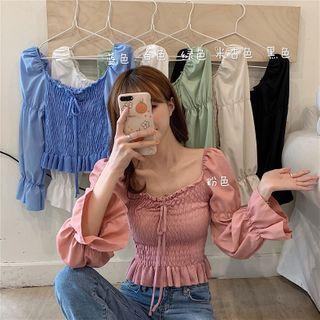 Flared-cuff Smocked Blouse