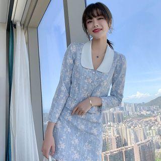 Set: Floral Button Jacket + A-line Skirt