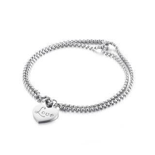 Simple And Romantic Heart-shaped 316l Stainless Steel Double-layer Bracelet Silver - One Size