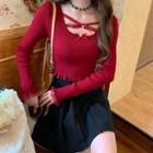 Lace Long-sleeve Slim-fit Top - 3 Colors
