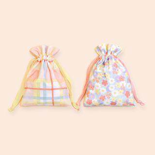 Flower / Plaid Drawstring Bucket Bag