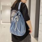 Washed Denim Drawstring Sling Bag