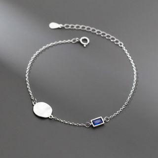 Rhinestone Sterling Silver Disc Bracelet 1 Pc - Silver - One Size